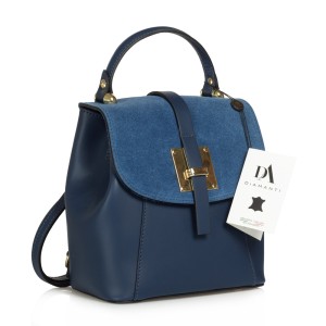 Rucsac tip geanta de dama, din piele naturala, DiAmanti Fausta Blu Scuro